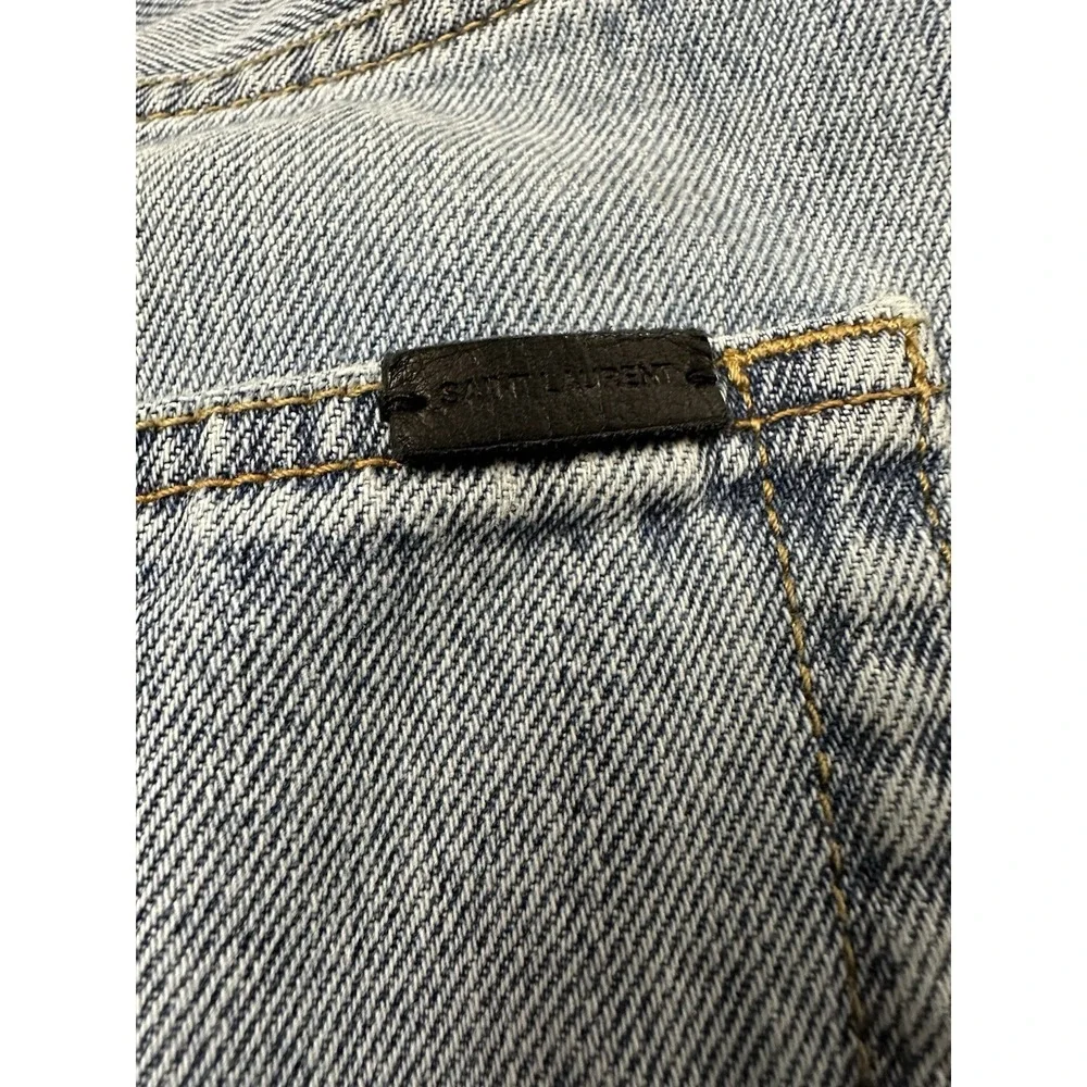Saint Laurent Denim Distressed Shorts Jorts Size 34 Button Fly Blue Denim